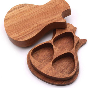 Wholesale Acacia Wooden Guitar Shape High Quality Wooden Guitar Pick Box