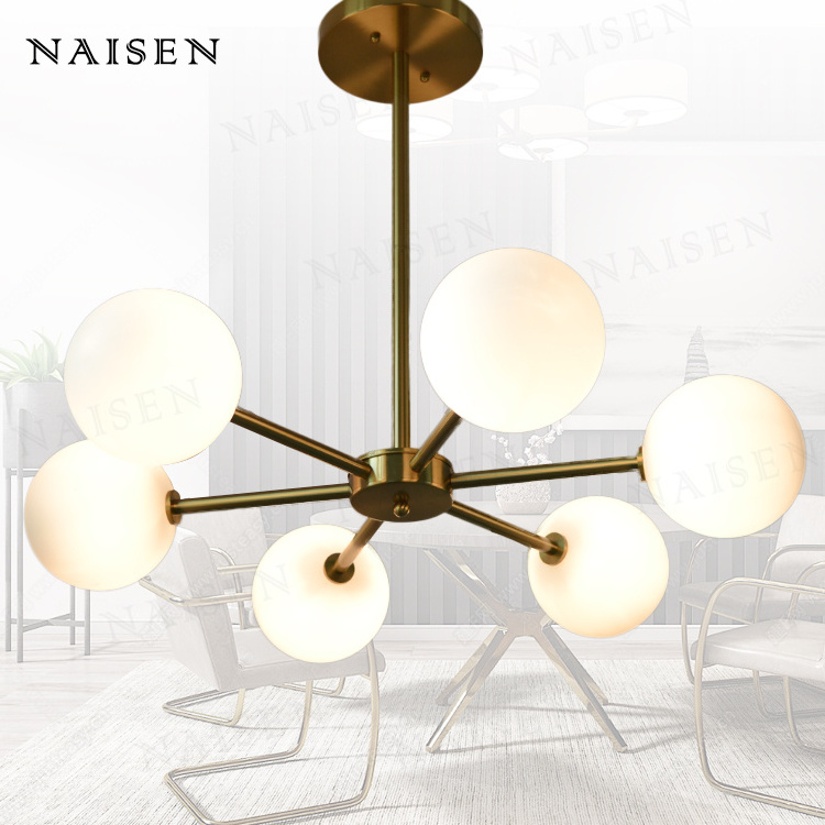 LED Home good pendant lamps satin Brass  bronze lamp opal  glass ball lamp  hotel pendant light fixtures