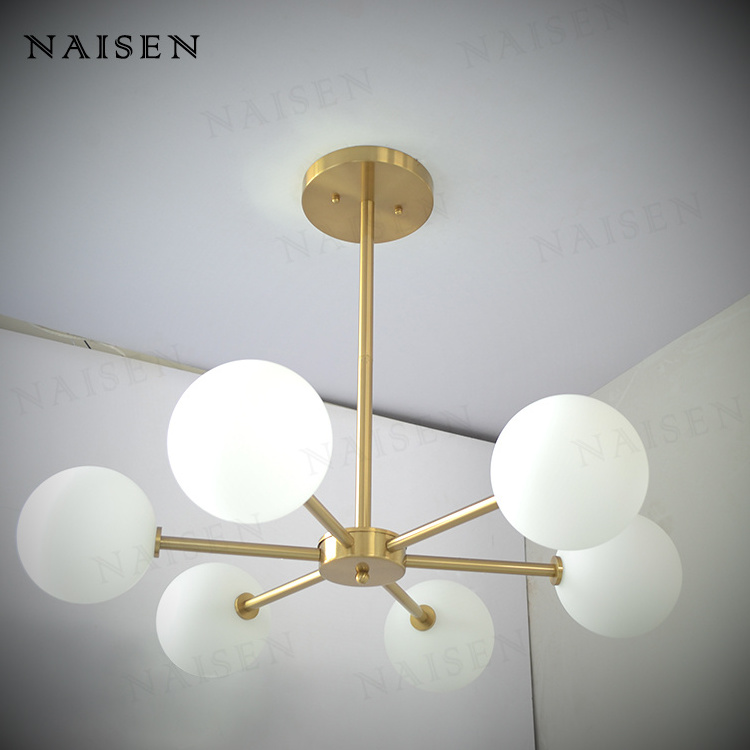 LED Home good pendant lamps satin Brass  bronze lamp opal  glass ball lamp  hotel pendant light fixtures