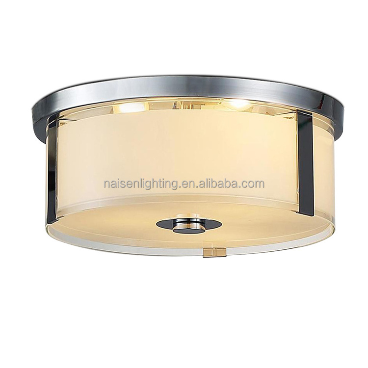 American Chrome Modern Design White Glass Ceiling Light Lamp