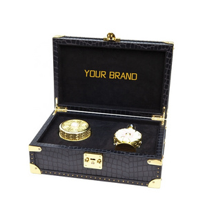 Custom Logo Luxury Crocodile Skin MDF Makeup Sets Wooden Cosmetic Box Pu Leather  Perfume Box Packaging With  Metal Latch