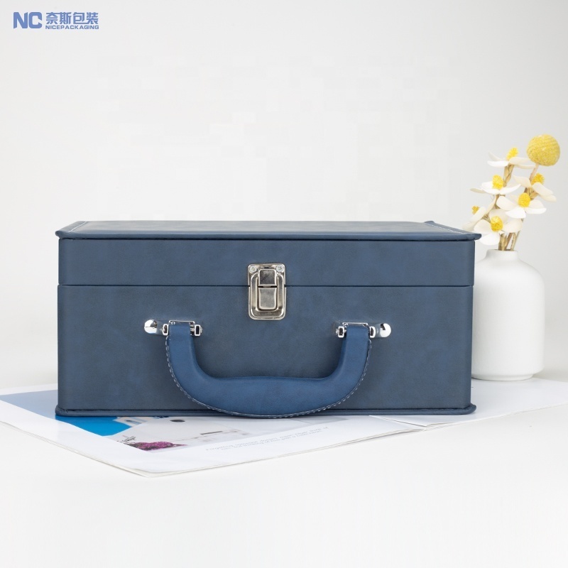 Custom Luxury Leather Suitcase Gift Trunk Packaging Box Briefcase Tea Cup Set Gift Box Promotional Business Gifts Packaging