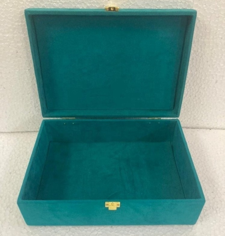 Custom Premium Tiffany Blue Wood Box Velvet Wedding Invitation Luxury Velvet Gift Box