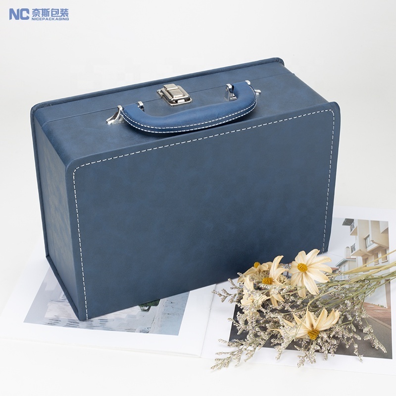 Custom Luxury Leather Suitcase Gift Trunk Packaging Box Briefcase Tea Cup Set Gift Box Promotional Business Gifts Packaging