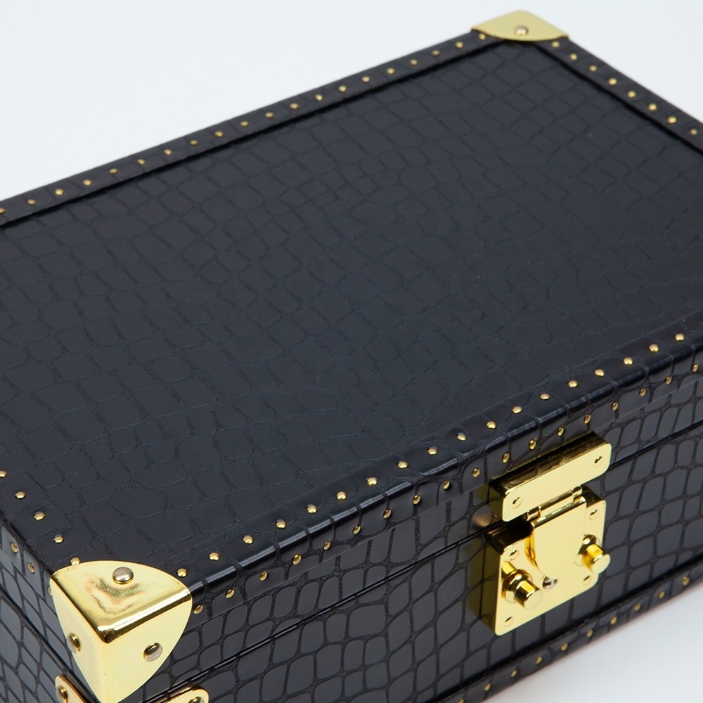 Custom Logo Luxury Crocodile Skin MDF Makeup Sets Wooden Cosmetic Box Pu Leather  Perfume Box Packaging With  Metal Latch