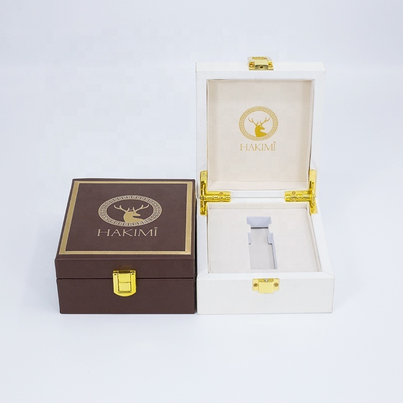 Custom Luxury White Brown Leather Lacquered Wooden Essential Oil Perfume Satin Packaging Box For Package  Fragrance Gifts