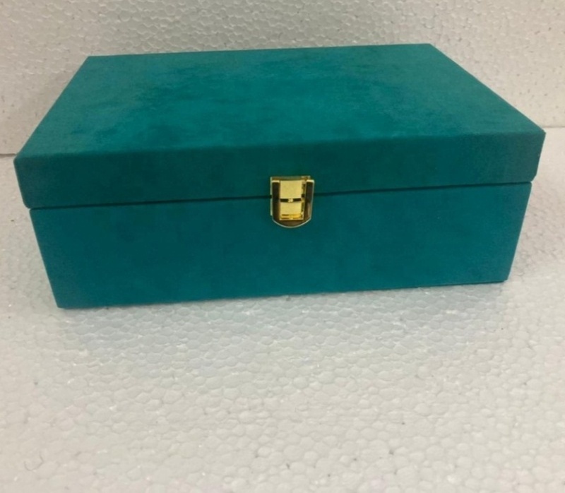 Custom Premium Tiffany Blue Wood Box Velvet Wedding Invitation Luxury Velvet Gift Box