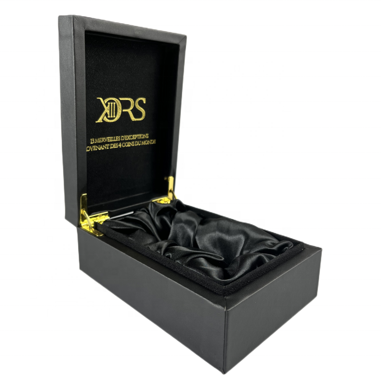 Custom High Quality Black Leather Satin Lined Gift Packaging Box  MDF Luxury Leather Perfume Packaging Box