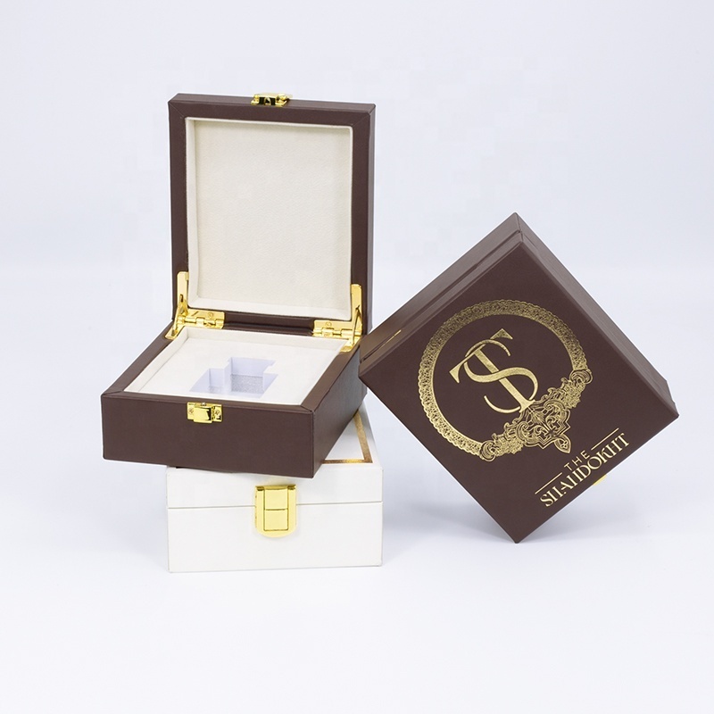 Custom Luxury White Brown Leather Lacquered Wooden Essential Oil Perfume Satin Packaging Box For Package  Fragrance Gifts