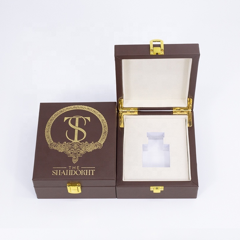 Custom Luxury White Brown Leather Lacquered Wooden Essential Oil Perfume Satin Packaging Box For Package  Fragrance Gifts