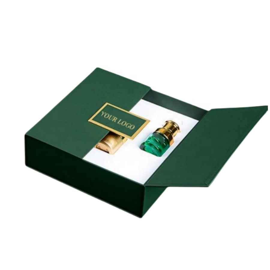 Custom Design Green Double Door Packaging Box 30ml Perfume Bottle Oil Perfume Magnetic Gift Box