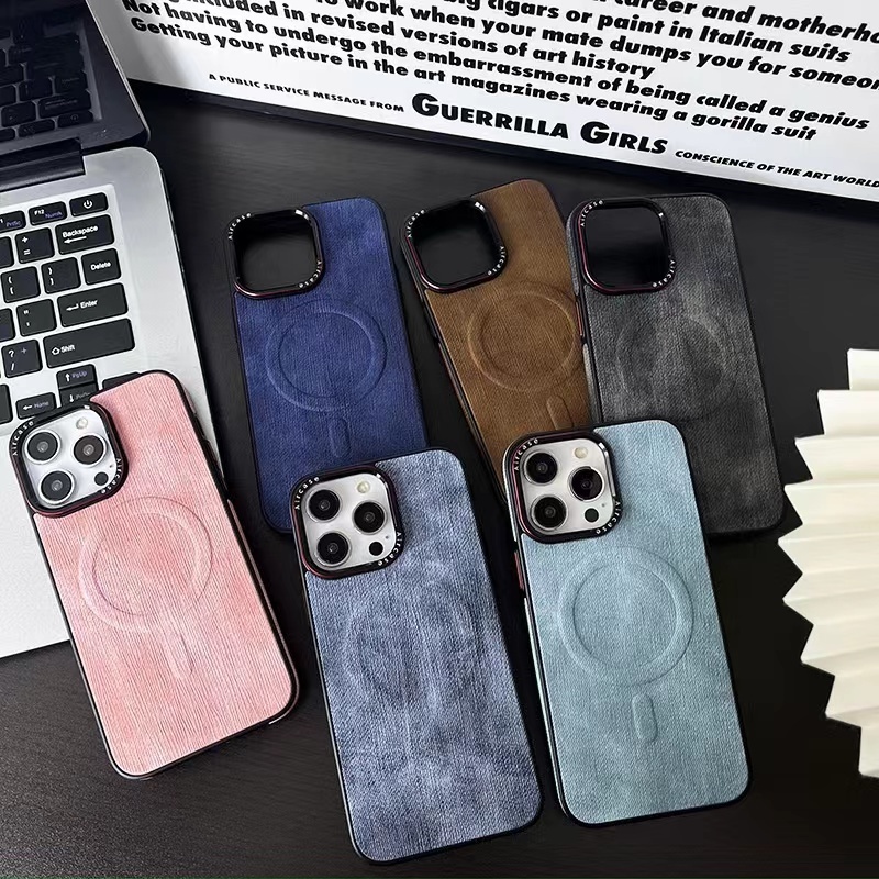 Full Cowboy Jeans Magnetic Wireless Charge Cell Phone Case for Iphone 15 Pro Max 15 Plus 14 13 12