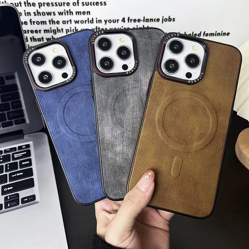 Full Cowboy Jeans Magnetic Wireless Charge Cell Phone Case for Iphone 15 Pro Max 15 Plus 14 13 12