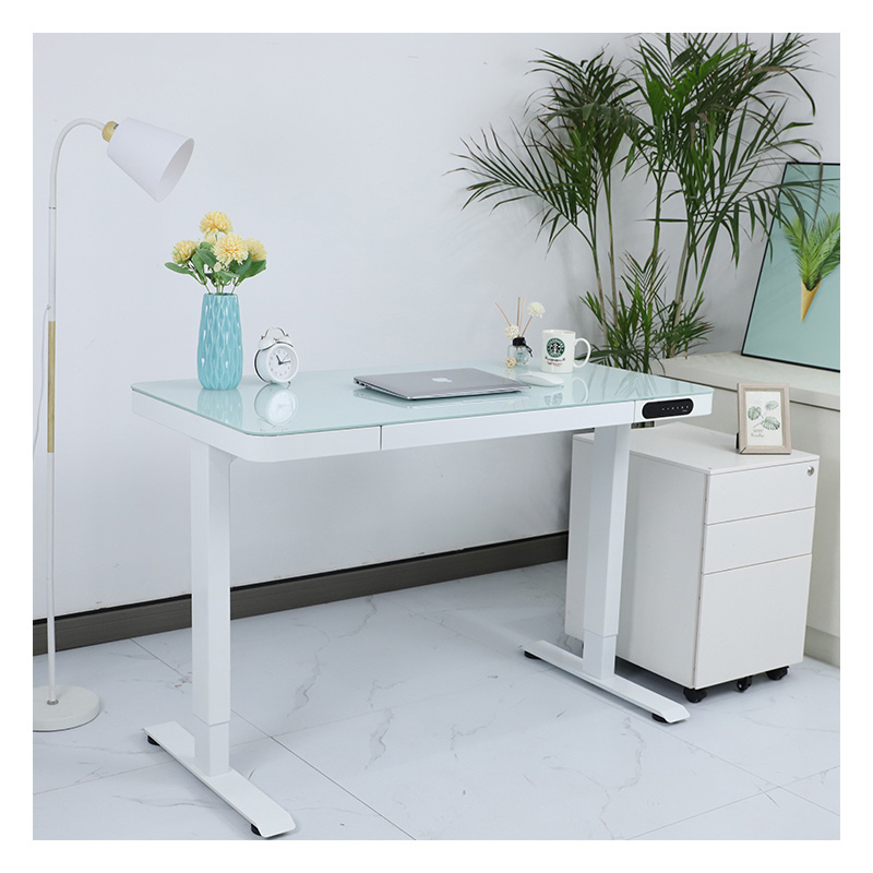 E4 Glass Table Top Standing Desk Frame Electric Height Adjustable Desk Table Ergonomic Stand Up Desk For Home Office Furniture