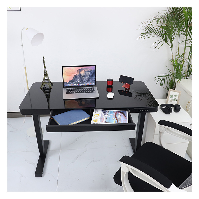 E4 Standing Desk With Glass Desktop Ergonomic Stand Up Desk Frame With Drawer USB Electric Height Adjustable Desk Table For Home