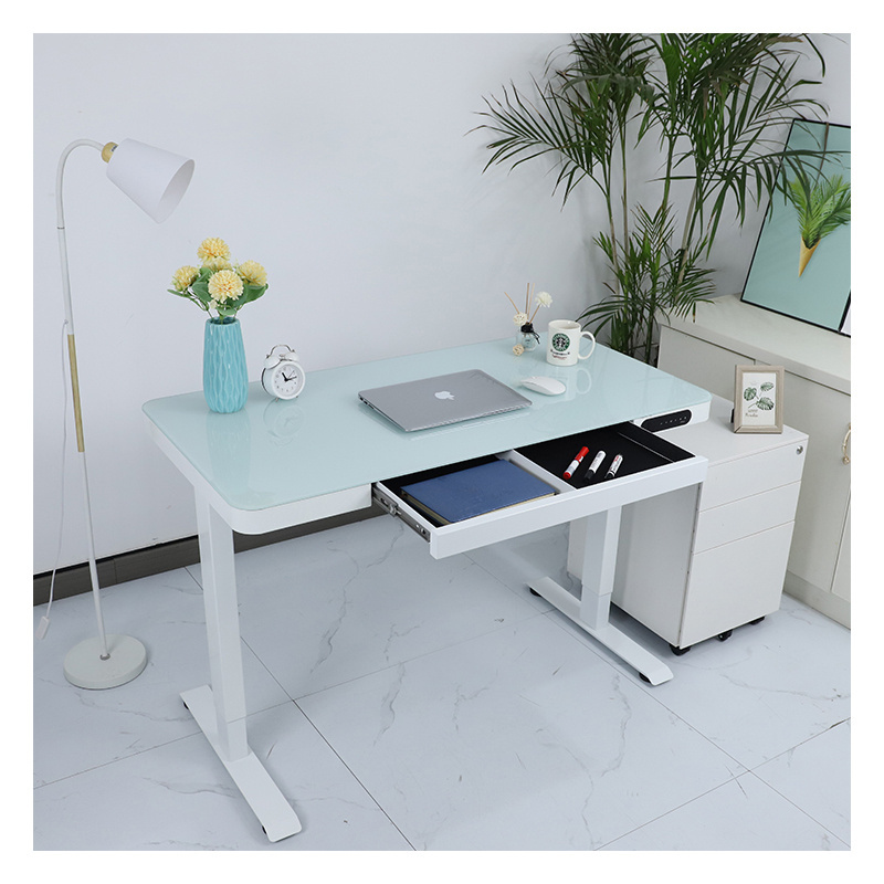 E4 Glass Table Top Standing Desk Frame Electric Height Adjustable Desk Table Ergonomic Stand Up Desk For Home Office Furniture