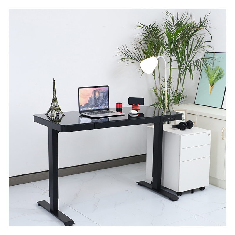 E4 Standing Desk With Glass Desktop Ergonomic Stand Up Desk Frame With Drawer USB Electric Height Adjustable Desk Table For Home