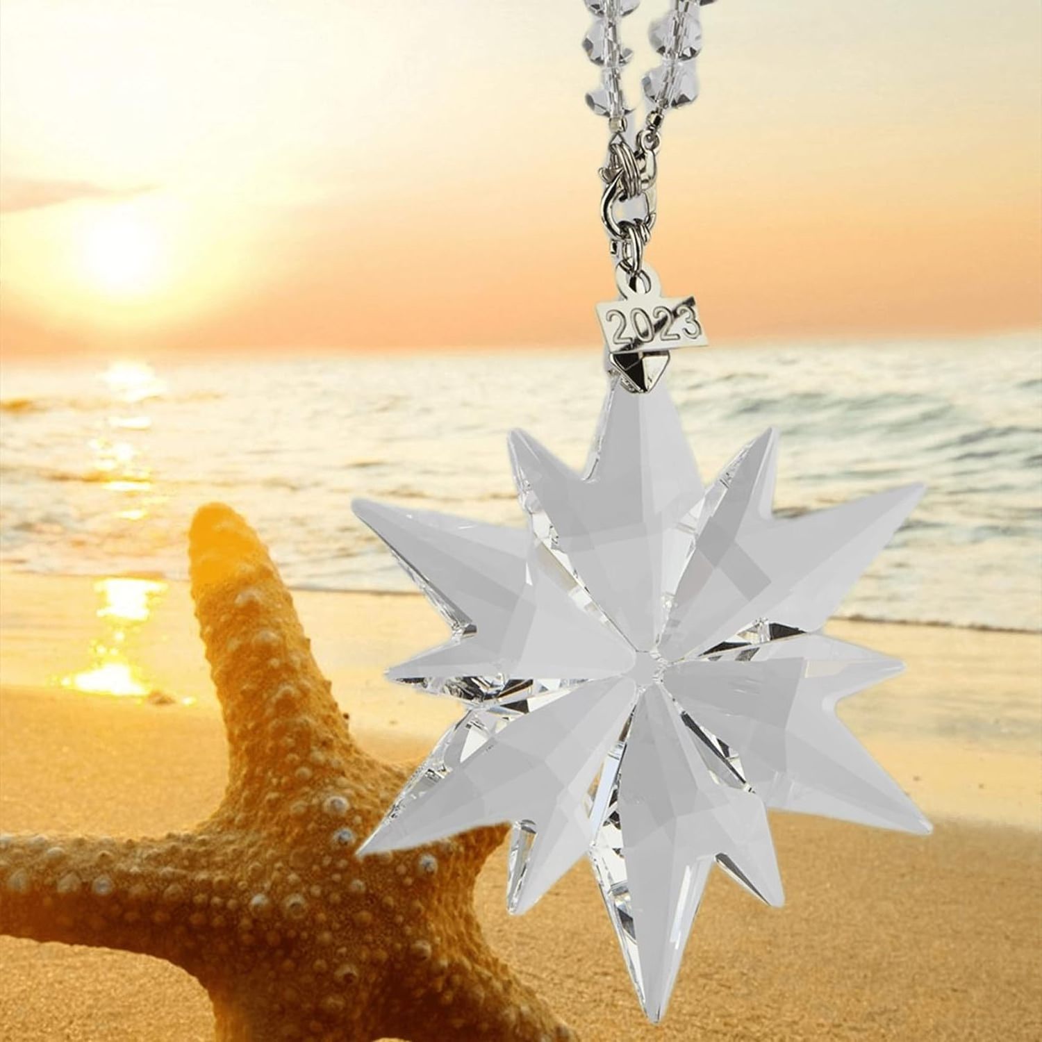 Wholesale Christmas Decor Gifts Car Mirror Pendant Prism Crystal Hanging Snowflake Ornaments