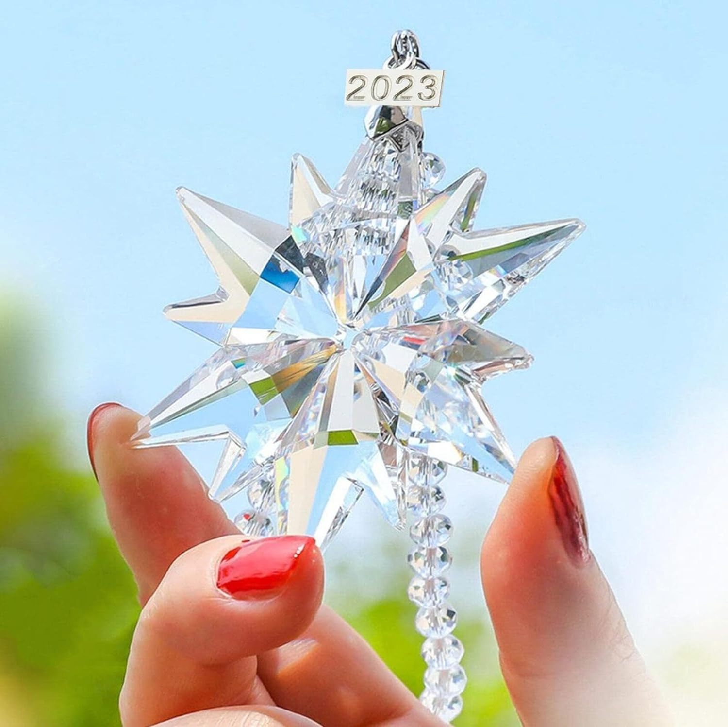 Wholesale Christmas Decor Gifts Car Mirror Pendant Prism Crystal Hanging Snowflake Ornaments