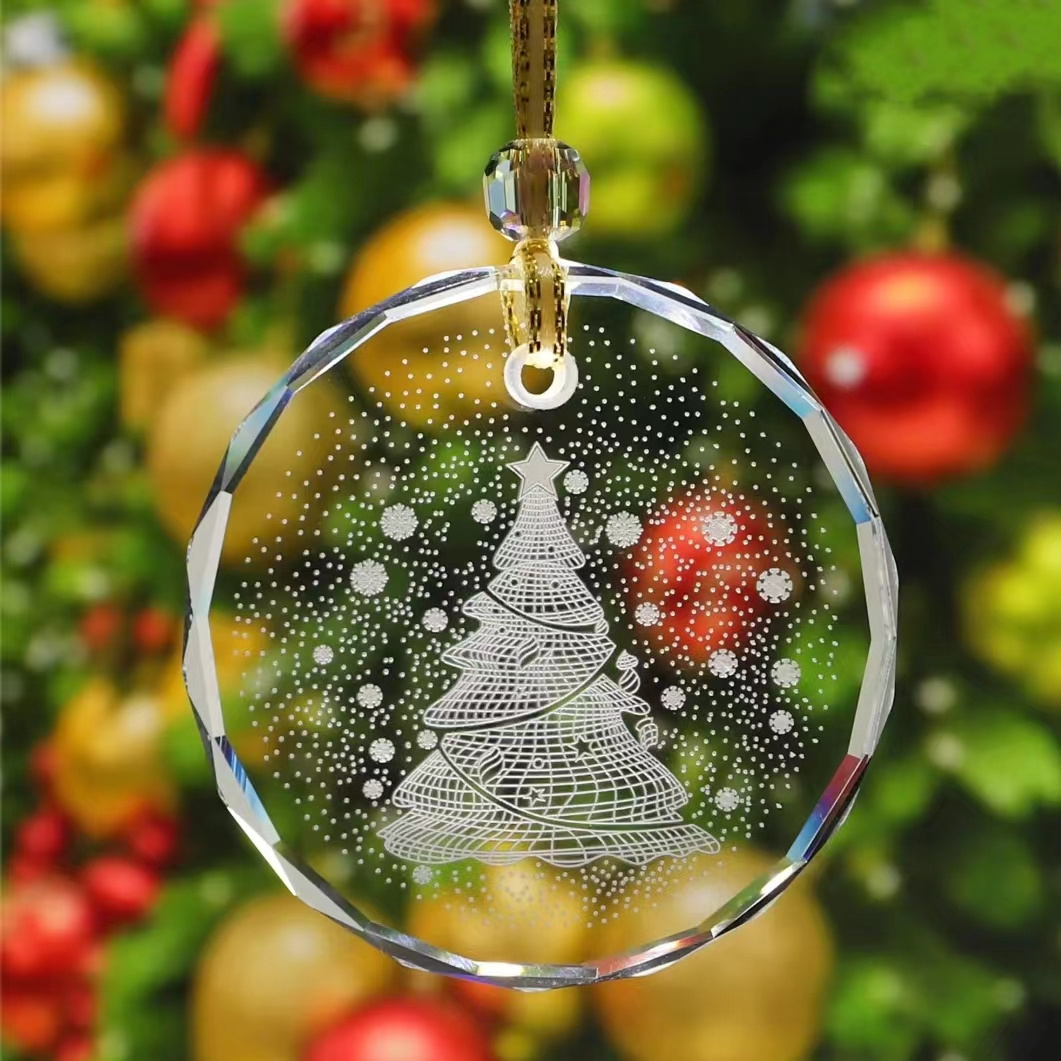 Cheap Wholesale Custom Logo Glass Crystal Christmas Tree Ornaments For Laser Engraving Blanks