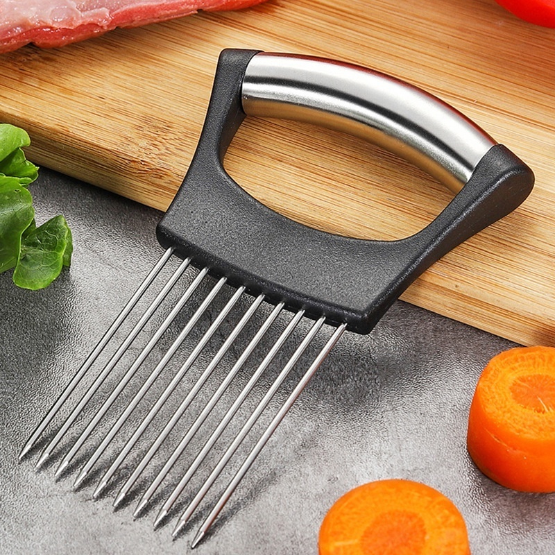 Helpful Kitchen Gadgets Vegetable Holder Lemon Cutter Tomato Slicer Stainless Steel Onion Needle Creative Onion Holder Slicer