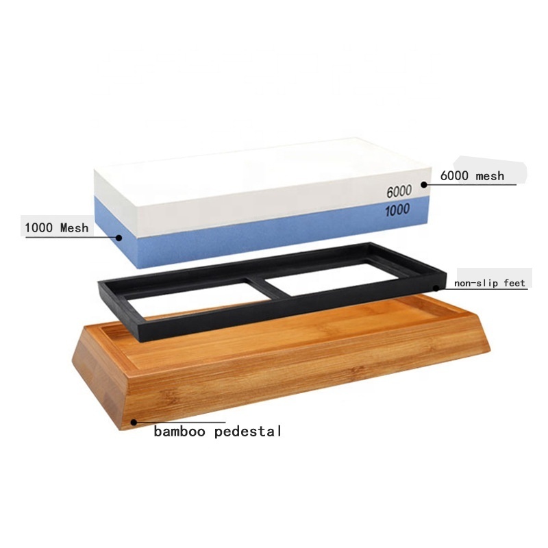 High Quality Whetstone Knife Sharpening Stone Set 2 Side - Grit 1000/6000 Knife Sharpener  Stone with NonSlip Bamboo Base