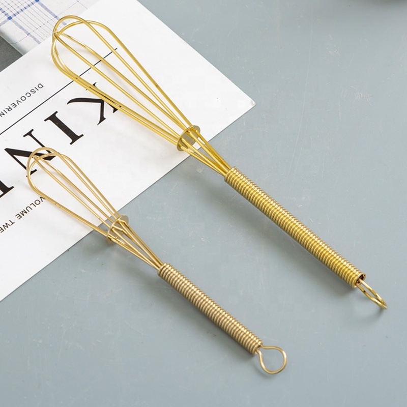 hot selling 13cm 18cm metal stainless steel egg whip gold color mini whisk