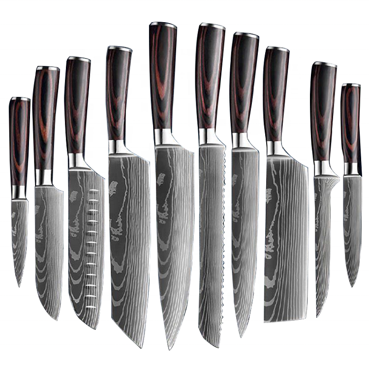 Damascus texture knife set kitchen japanese style knife set damascus kitchen knife sets