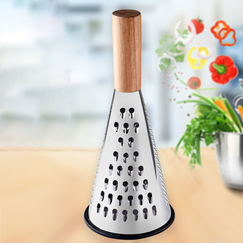 Hot Sale Cone Vegetable Cheese Potato Grater Kitchen 3-Sided Cone Multifunction Grater with Wooden Handle