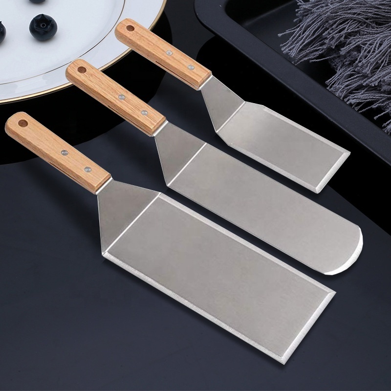 Set Of 4 - Griddle Scraper Flat Spatula Pancake Flipper Hamburger Turner Metal Utensil great for BBQ Grill