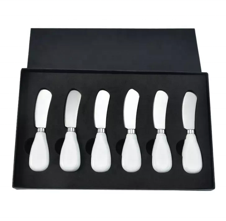 Hot Sale Cheese Knife Set 6 Piece Marble Handle Butter Spatula Knives Cheese Spreader Cutter with Ergonomic Ceramic Handle