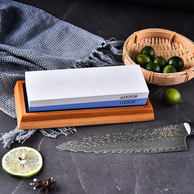 High Quality Whetstone Knife Sharpening Stone Set 2 Side - Grit 1000/6000 Knife Sharpener  Stone with NonSlip Bamboo Base