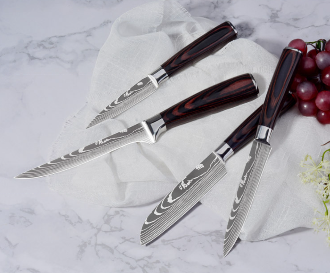 Damascus texture knife set kitchen japanese style knife set damascus kitchen knife sets