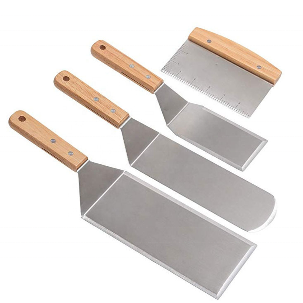 Set Of 4 - Griddle Scraper Flat Spatula Pancake Flipper Hamburger Turner Metal Utensil great for BBQ Grill