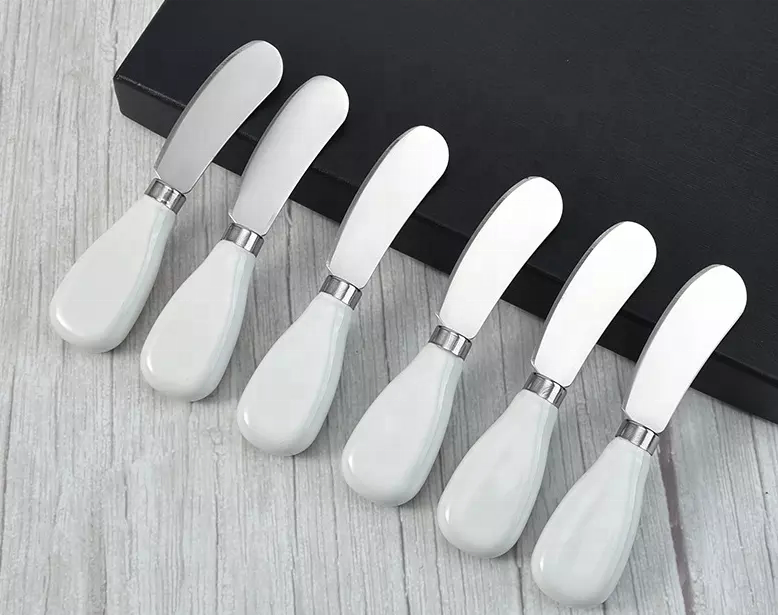 Hot Sale Cheese Knife Set 6 Piece Marble Handle Butter Spatula Knives Cheese Spreader Cutter with Ergonomic Ceramic Handle