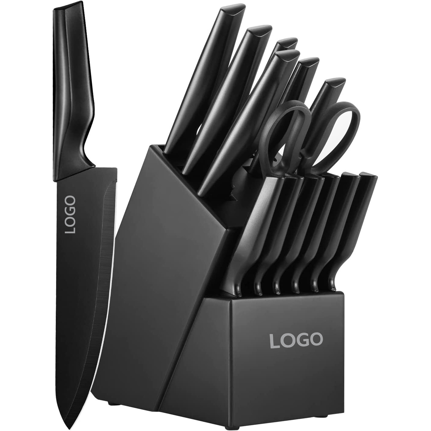 Kitchen Restaurant Home Black14 Pieces  Stainless Steel Knife Knife Block Sets with Built-in Sharpener