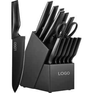 Kitchen Restaurant Home Black14 Pieces  Stainless Steel Knife Knife Block Sets with Built-in Sharpener