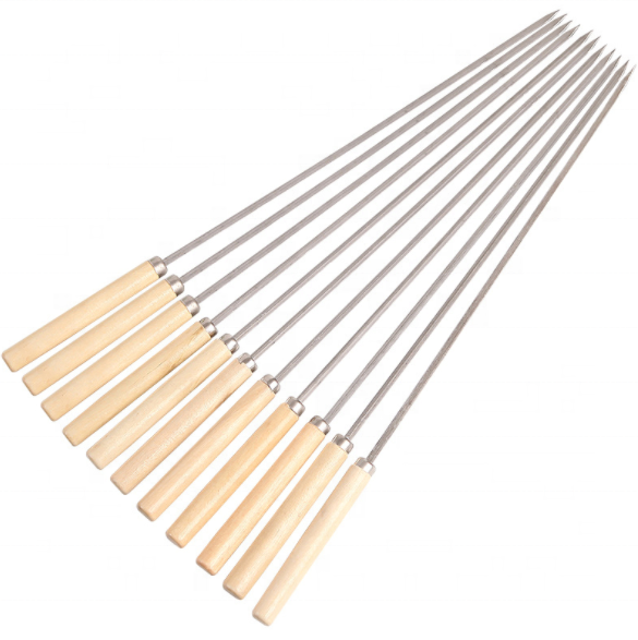 BBQ Stainless Steel Flat Rotissery Skewer Parrot Fruit Bamboo Teppo Bbq Kabobs Skewers Flat Sticks Shish Kebab Skewers Steel