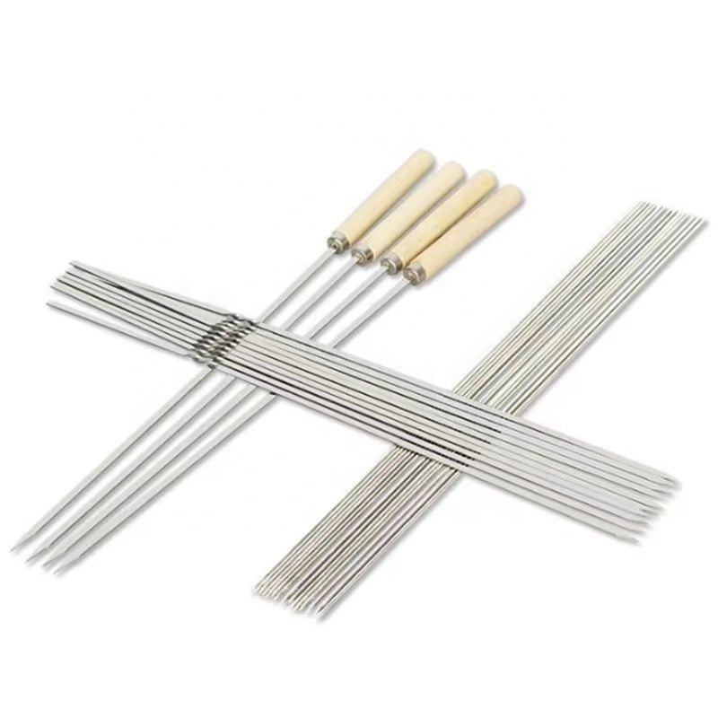 BBQ Stainless Steel Flat Rotissery Skewer Parrot Fruit Bamboo Teppo Bbq Kabobs Skewers Flat Sticks Shish Kebab Skewers Steel