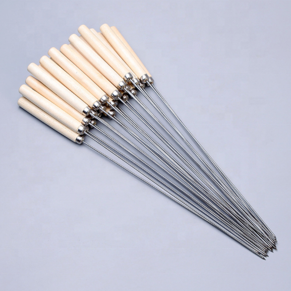 BBQ Stainless Steel Flat Rotissery Skewer Parrot Fruit Bamboo Teppo Bbq Kabobs Skewers Flat Sticks Shish Kebab Skewers Steel