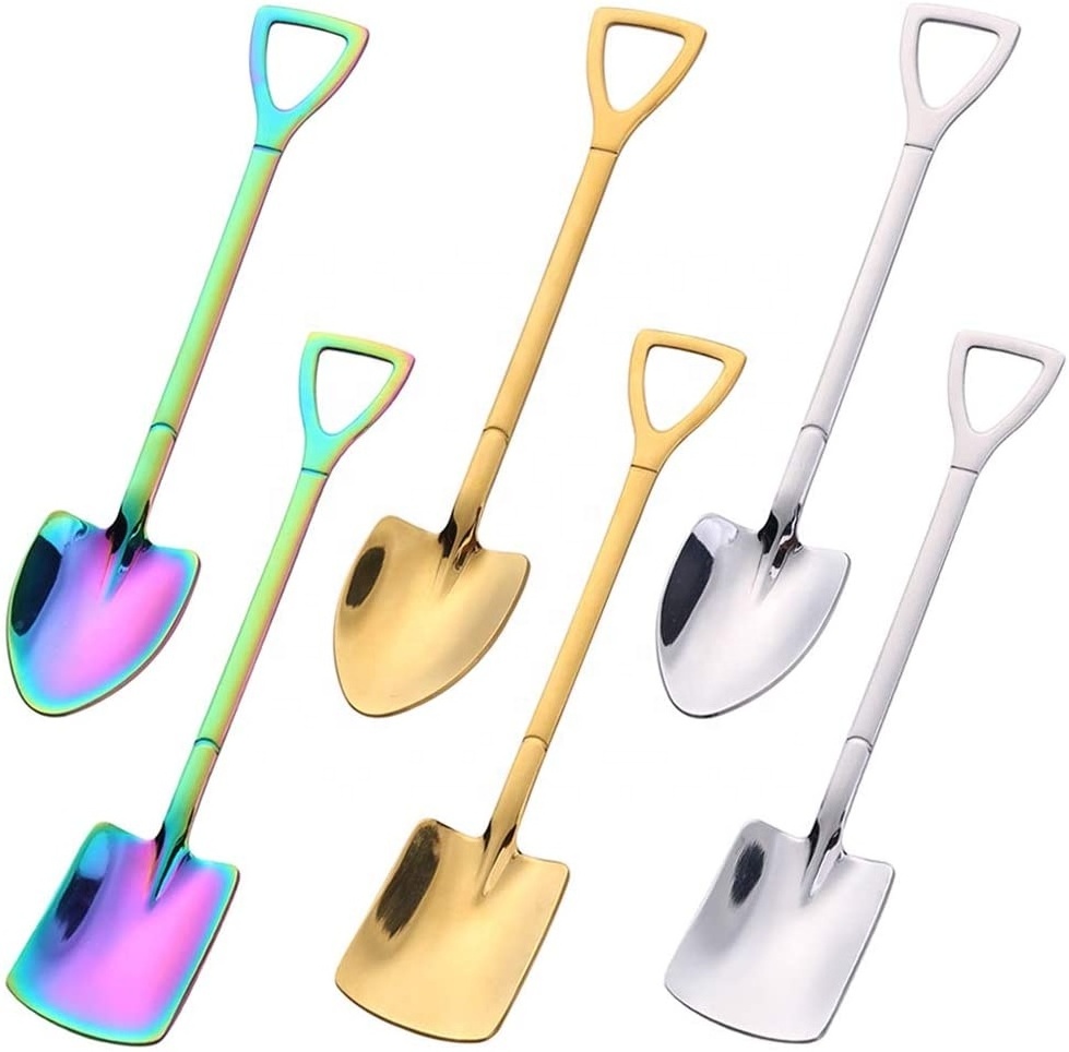 Cute Stainless Steel Mini Shovel Spoon Ice Cream Chocolate Cake Coffee Tea Stirring Spoons for Dessert Fruit Gelato Scoop