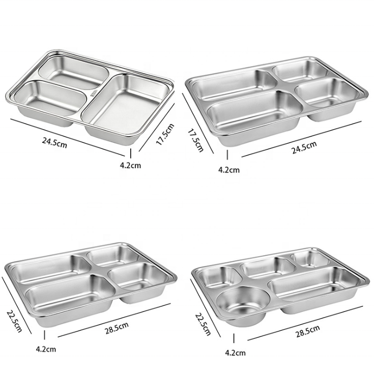 201 Stainless Steel 5 Compartments/ Section (4 Rectangle + 1 Round) Rectangle Dinner Fast Food Plates Tray Thali Price