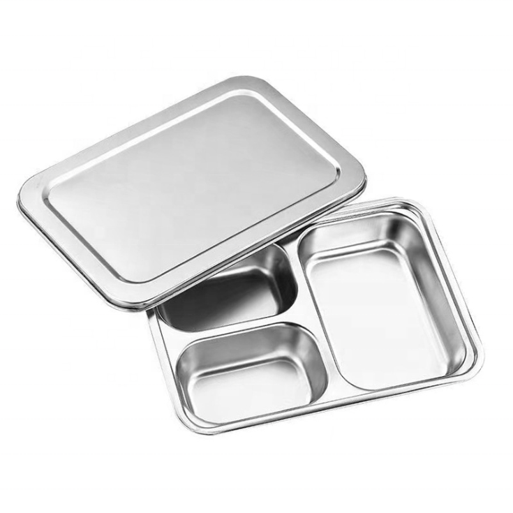 201 Stainless Steel 5 Compartments/ Section (4 Rectangle + 1 Round) Rectangle Dinner Fast Food Plates Tray Thali Price