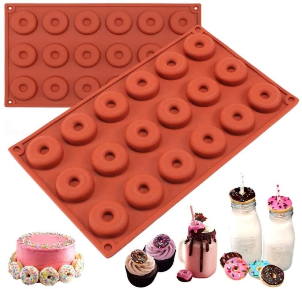 18 Cavity Mini Silicone Donut Cutter Pan Doughnut Baking Molds Tray Muffin Cups Cake Chocolate Biscuit Mold