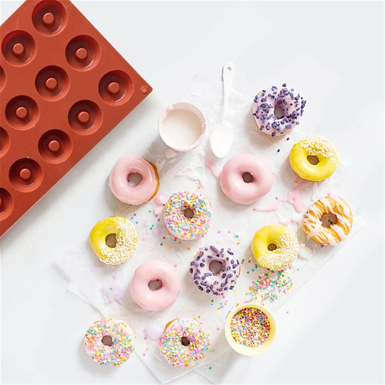 18 Cavity Mini Silicone Donut Cutter Pan Doughnut Baking Molds Tray Muffin Cups Cake Chocolate Biscuit Mold