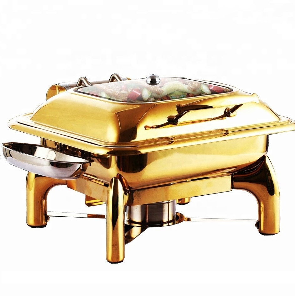 Wholesale Dubai Indian Chafing Chaffing Dish Rectangle Electric Buffet Food Warmer Stainless Steel Chafing Dishes Gold