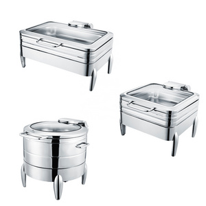 Commercial Countertop Food Warmer Display Set Buffet Chafer Food Chafing Dishes Warmers Set with Counter Top Glass Door