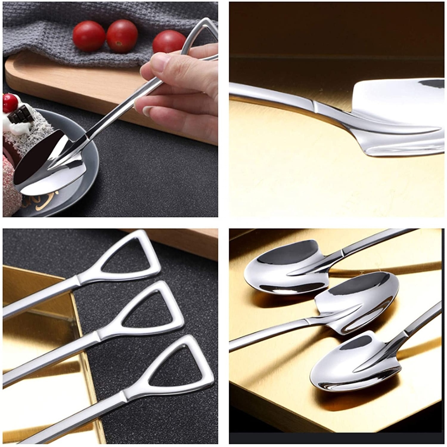 Cute Stainless Steel Mini Shovel Spoon Ice Cream Chocolate Cake Coffee Tea Stirring Spoons for Dessert Fruit Gelato Scoop