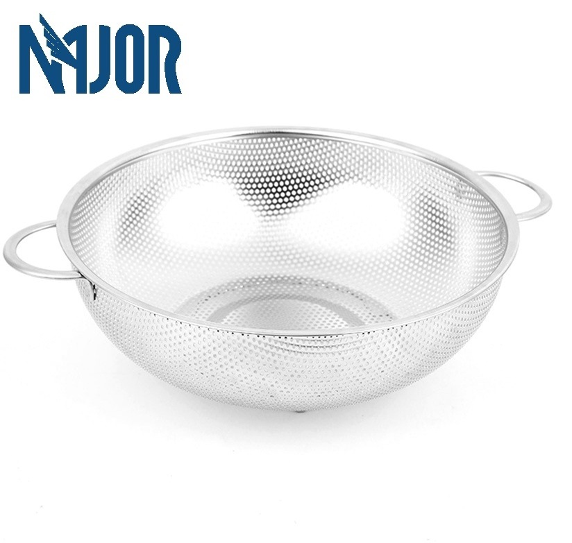 Stainless Steel Micro-perforated Colander Professional Fine Mesh Strainer Basket With Heavy Duty Handles And Self-draining Base