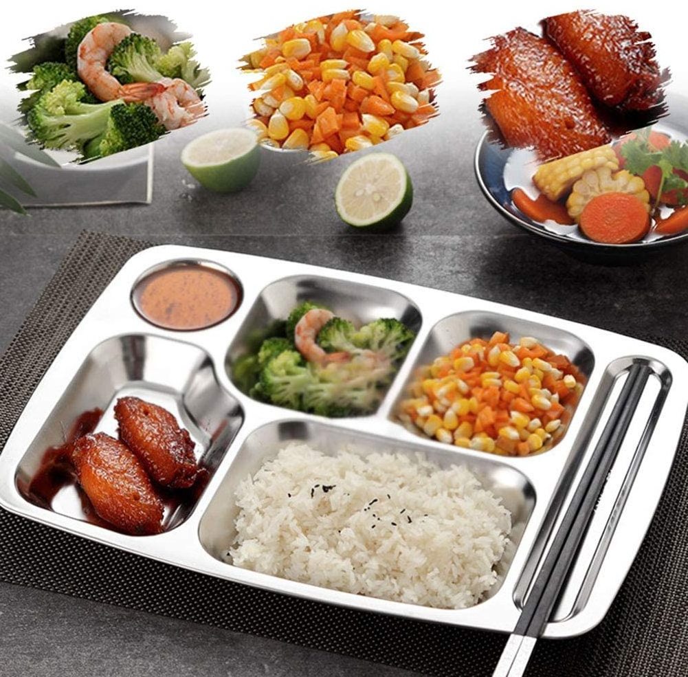 Mess Hall Divided Plates Fast Food Serving Compartment Snack Meal Tray With Lid For Adults